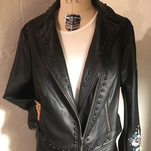 Unique Moto Jacket, embellished, studded, faux leather